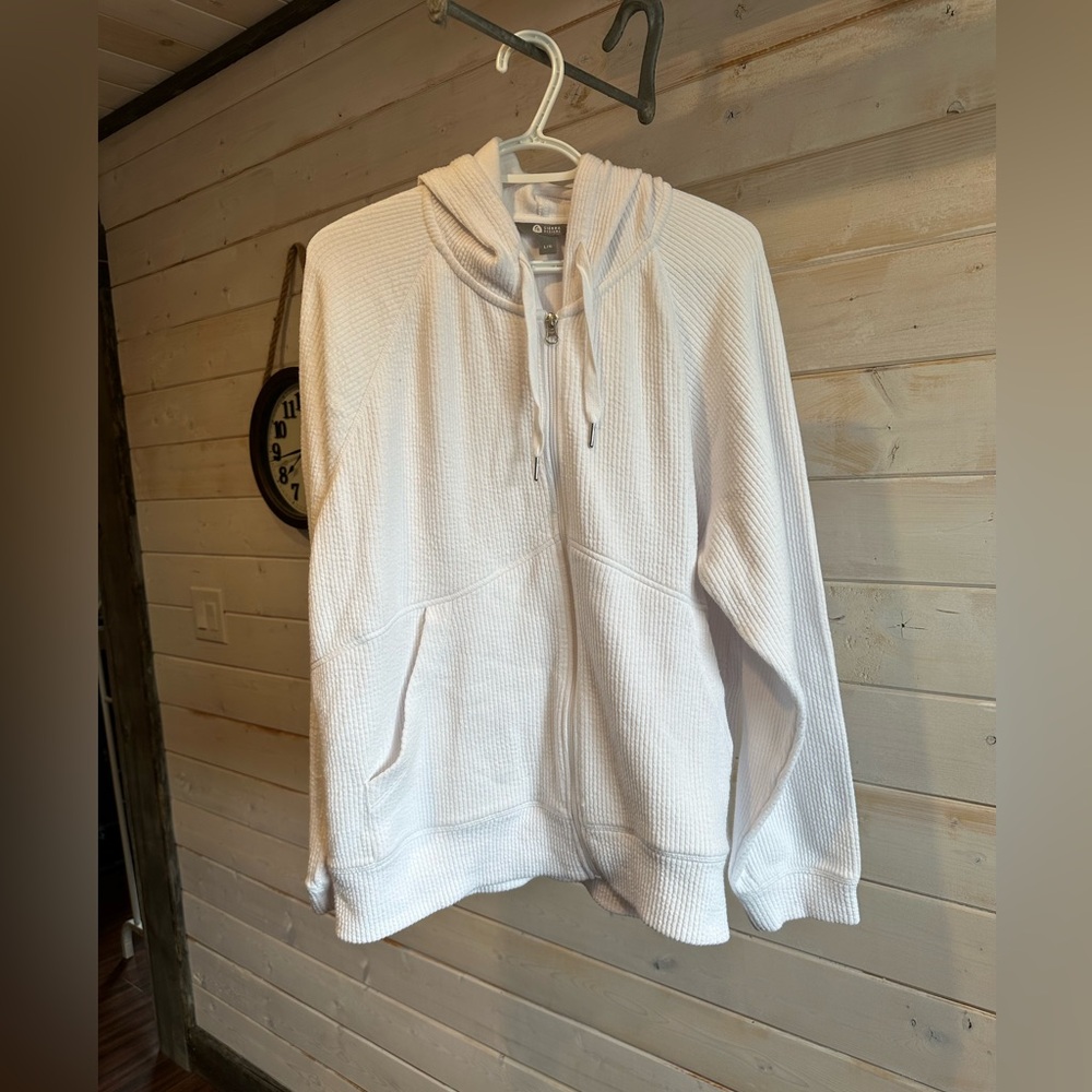 Sierra Designs | White Waffle Knit Full Zip Hoodie